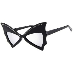 Wrap New Women Men Vintage Bat Shape Rivet Sunglasses Unisex Fashion Sunglasses Eyewear - F - CT18SSTRN42 $14.85