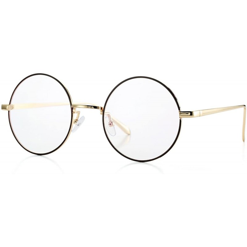 Aviator Retro Round Metal Frame Clear Lens Glasses Non-Prescription - Gold Line Frame/Clear Lens - CR186Q3QM9N $13.63