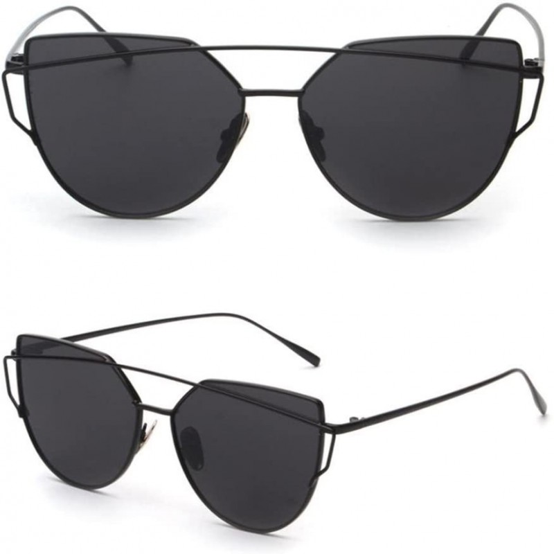 Semi-rimless Sunglasses Clearance Fashion Twin Beams - Black - CD18DOQZ5OD $8.24