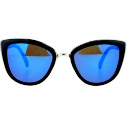 Oversized Oversize Metal Brow Trim Cat Eye Sunglasses - Black Silver Blue - CR12C4VMR3R $12.64