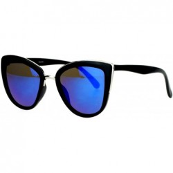 Oversized Oversize Metal Brow Trim Cat Eye Sunglasses - Black Silver Blue - CR12C4VMR3R $12.64