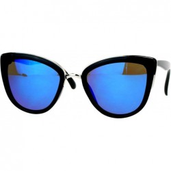 Oversized Oversize Metal Brow Trim Cat Eye Sunglasses - Black Silver Blue - CR12C4VMR3R $12.64