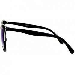 Oversized Oversize Metal Brow Trim Cat Eye Sunglasses - Black Silver Blue - CR12C4VMR3R $12.64