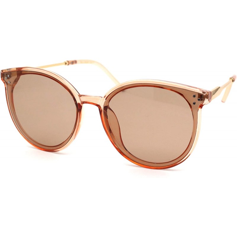 Round Womens Horned Round Designer Mod Plastic Sunglasses - Peach Brown - CK18YLEE6EC $10.54