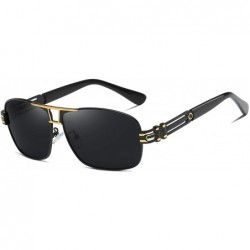 Aviator Rectangular Polarized Sunglasses for Men Driving 100% UV 400 protection 70019 - Black Golden - C518XD52R0D $28.94