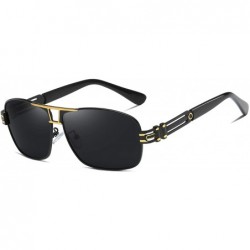 Aviator Rectangular Polarized Sunglasses for Men Driving 100% UV 400 protection 70019 - Black Golden - C518XD52R0D $15.82