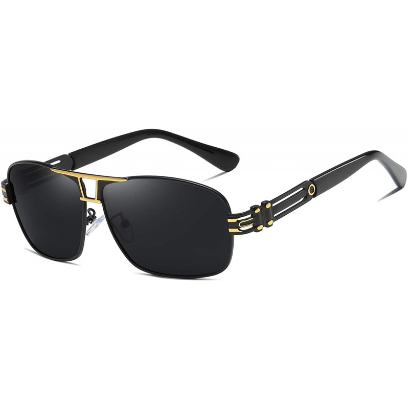 Aviator Rectangular Polarized Sunglasses for Men Driving 100% UV 400 protection 70019 - Black Golden - C518XD52R0D $15.82