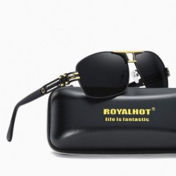 Aviator Rectangular Polarized Sunglasses for Men Driving 100% UV 400 protection 70019 - Black Golden - C518XD52R0D $15.82