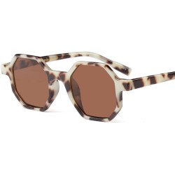 Square Octagon Sunglasses Women Vintage Small Sun Glasses For Men Summer Beach Accessories - Leopard With Brown - CU18D63RION...