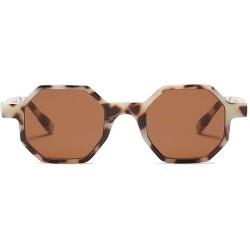 Square Octagon Sunglasses Women Vintage Small Sun Glasses For Men Summer Beach Accessories - Leopard With Brown - CU18D63RION...
