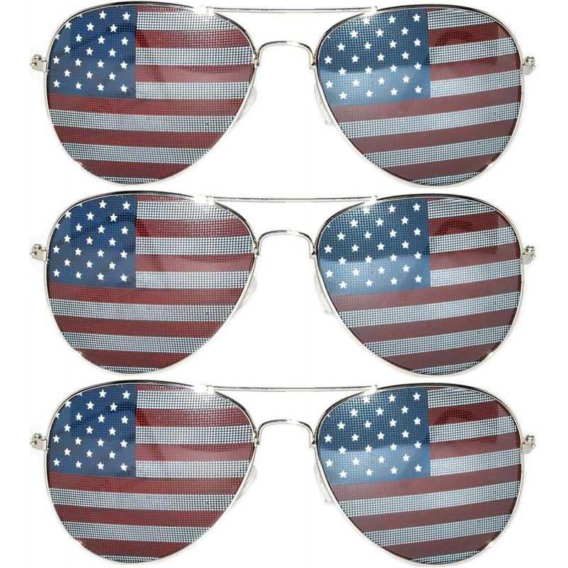 Aviator Classic American Flag Lens Metal Frame UV Protection OWL. - 3-pairs-silver - C7184T0M8YM $8.71