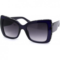 Butterfly Womens Nugget Stud Glitter Thick Plastic Butterfly Sunglasses - Blue Smoke - CE18YXI4I9T $25.61