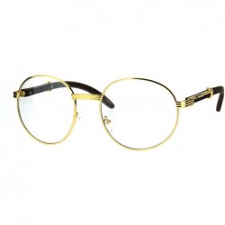 Oval Mens Large Round Wood Buff OG Gangster 90s Luxury Clear Lens Glasses - Yellow Gold - CM182YM44H9 $11.90