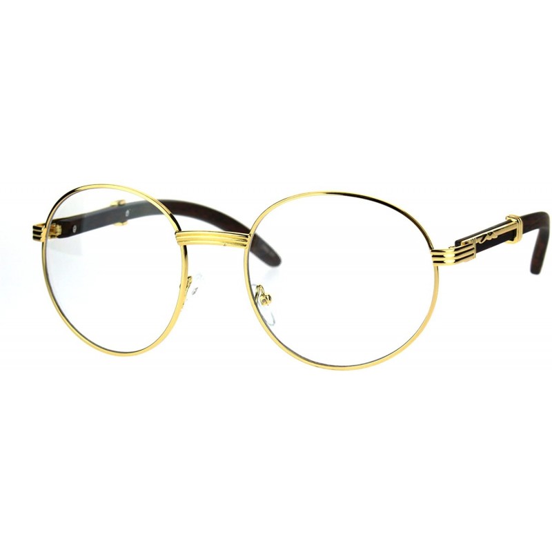 Oval Mens Large Round Wood Buff OG Gangster 90s Luxury Clear Lens Glasses - Yellow Gold - CM182YM44H9 $11.90