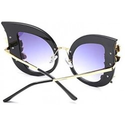 Round Green Crystal Gold Leaf Cateye Sunglasses - Black Frame Purple Lens - CI18Q2O66R3 $17.94