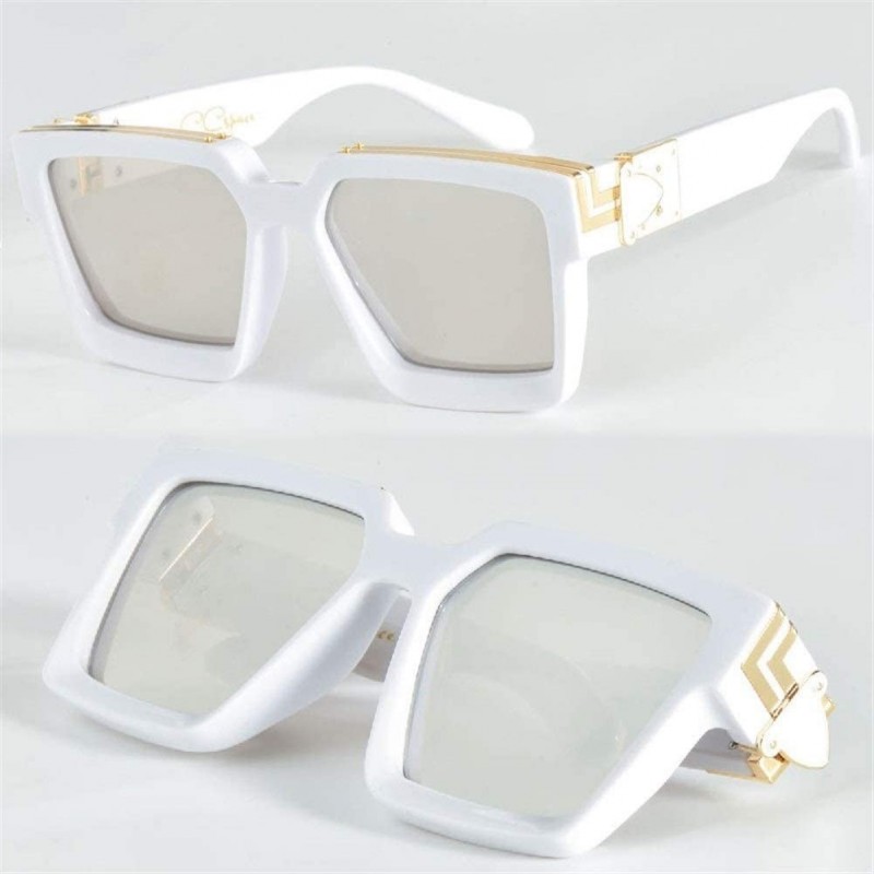 Square Square Luxury Sunglasses Men Women Fashion UV400 Glasses (Color C7 Silver White) - C7 Silver White - C6199GACAG6 $24.21
