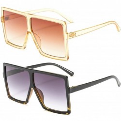 Square Oversized Square Sunglasses for Women Men Flat Top Shades Sunglasses - Transparency-brown+leopard-grey - CA18I5KIASD $...