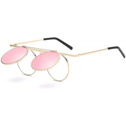 Aviator Steam punk sunglasses Reflector sunglasses for men and women retro Polarized Sunglasses round - D - C618QCC6QLL $51.92
