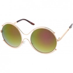 Oversized Oversize Wire Rimmed Temple Cutout Colored Mirror Round Sunglasses 58mm - Gold / Magenta-green Mirror - CS12ODW95LY...