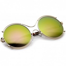 Oversized Oversize Wire Rimmed Temple Cutout Colored Mirror Round Sunglasses 58mm - Gold / Magenta-green Mirror - CS12ODW95LY...