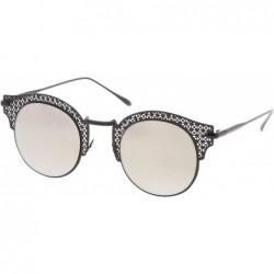 Rimless Women's Open Metal Half Frame Sunglasses With Cutouts Slim Arms And Round Flat Lens 50mm - C517YUY0ENL $16.34