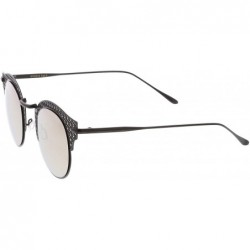 Rimless Women's Open Metal Half Frame Sunglasses With Cutouts Slim Arms And Round Flat Lens 50mm - C517YUY0ENL $16.34