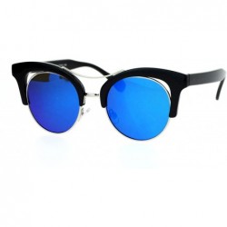 Cat Eye Diva Mirrored Color Mirror Double Frame Cat Eye Sunglasses - Black Blue - CH12LCJOBXL $15.12