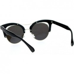 Cat Eye Diva Mirrored Color Mirror Double Frame Cat Eye Sunglasses - Black Blue - CH12LCJOBXL $15.12