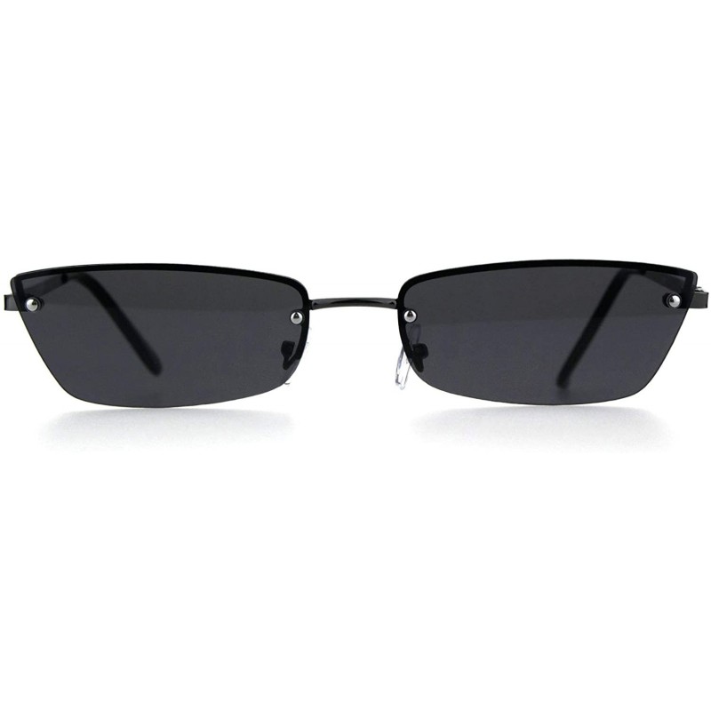 Cat Eye Womens Narrow Rectangular Rimless Cat Eye Metal Rim Retro Sunglasses - Gunmetal Black - CV18HZ7MNRR $9.57