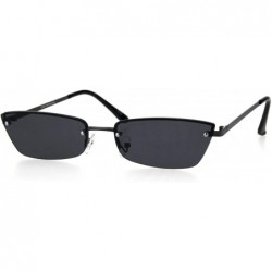Cat Eye Womens Narrow Rectangular Rimless Cat Eye Metal Rim Retro Sunglasses - Gunmetal Black - CV18HZ7MNRR $9.57