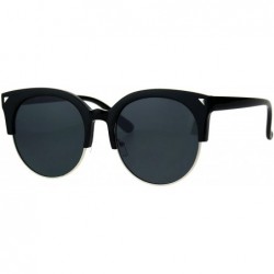 Oversized Round Cateye Sunglasses Womens Half Rim Style Oversized Fashion Shades - Black (Black) - CY18760OEZ0 $20.73