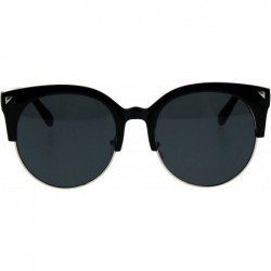 Oversized Round Cateye Sunglasses Womens Half Rim Style Oversized Fashion Shades - Black (Black) - CY18760OEZ0 $9.82