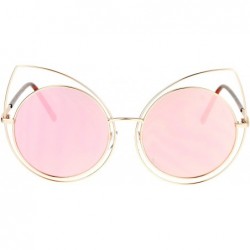 Cat Eye Womens Wire Rim Bat Cat Eye Round Circle Lens Retro Sunglasses - Gold Pink - C912NUWUDNR $22.21