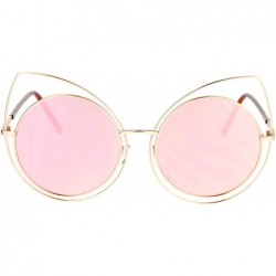 Cat Eye Womens Wire Rim Bat Cat Eye Round Circle Lens Retro Sunglasses - Gold Pink - C912NUWUDNR $10.95