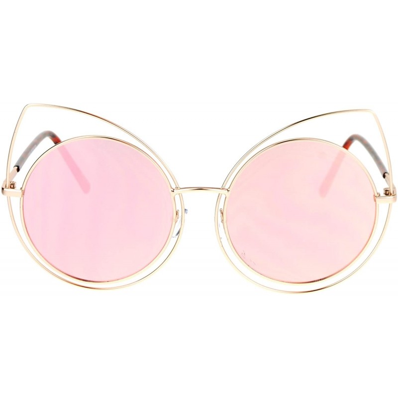 Cat Eye Womens Wire Rim Bat Cat Eye Round Circle Lens Retro Sunglasses - Gold Pink - C912NUWUDNR $10.95