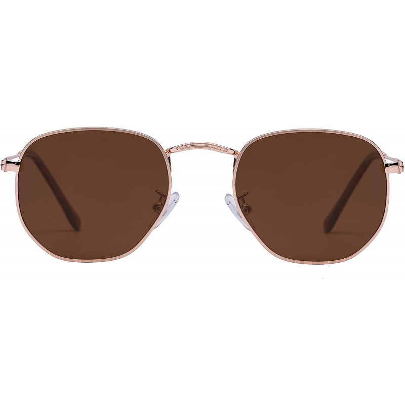 Oversized Medium Unisex Polygon Polarized Sunglasses - Rose Gold Frame With Brown Lens - CT196HL2C28 $10.68