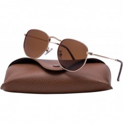 Oversized Medium Unisex Polygon Polarized Sunglasses - Rose Gold Frame With Brown Lens - CT196HL2C28 $10.68