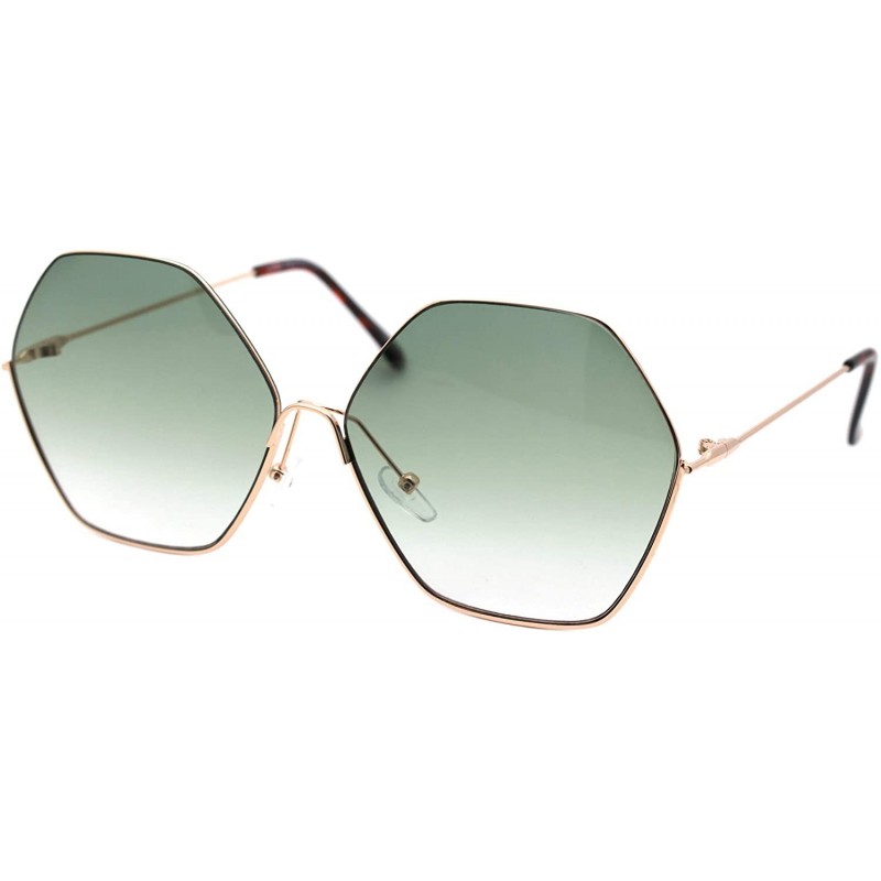 Oversized Womens Hexagon Shape Sunglasses Thin Metal Frame Oversized Fashion UV 400 - Gold (Green) - CY196CC6I48 $14.26