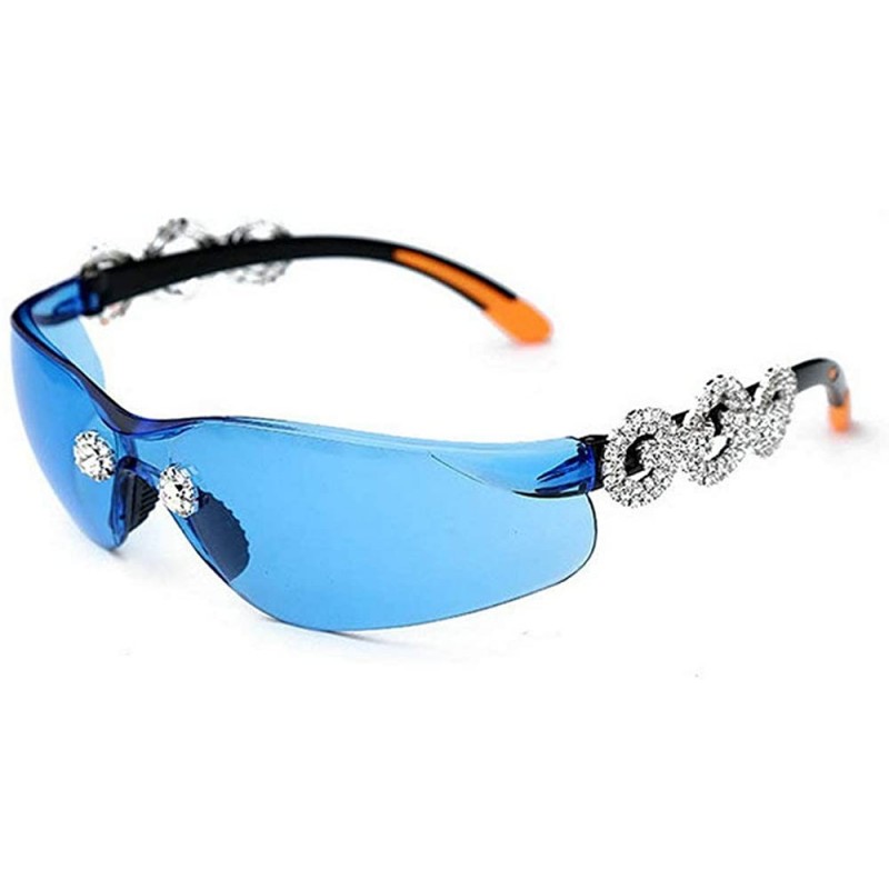 Rimless Rhinestone transparent sunglasses diamond eyeglasses - Blue - C918A8NETW8 $18.34