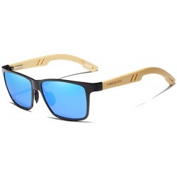 Rectangular Genuine adjustable sunglasses Square men polarized UV400 Al-Mg And Bamboo - Black/Blue - C218X9USRL9 $28.01