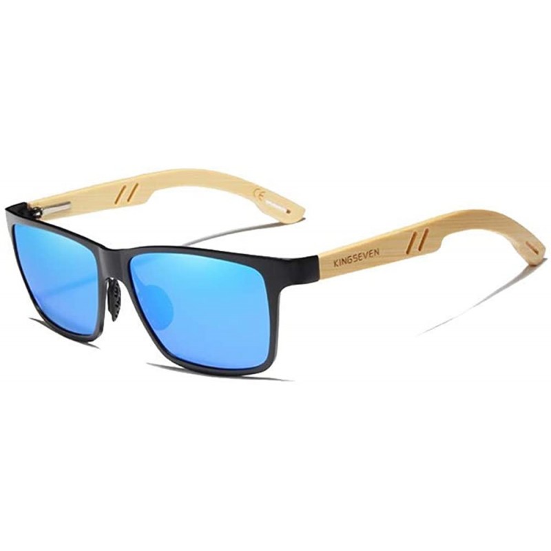 Rectangular Genuine adjustable sunglasses Square men polarized UV400 Al-Mg And Bamboo - Black/Blue - C218X9USRL9 $28.01