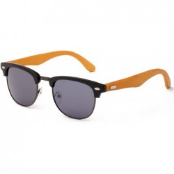 Round "Lighteon" Vintage Design Fashion Sunglasses Real Bamboo - Black/Gunmetal/Dark Bamboo - CX12M1OD5GZ $23.01