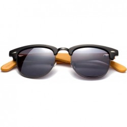 Round "Lighteon" Vintage Design Fashion Sunglasses Real Bamboo - Black/Gunmetal/Dark Bamboo - CX12M1OD5GZ $9.82