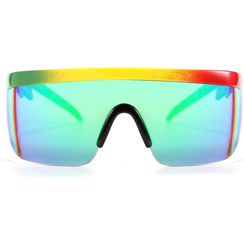 Semi-rimless Classic Flat Top Shield ZigZag Sunglasses Siamese Goggles Rainbow Mirrored Lenses B2602 - 001 Rainbow - CZ198EYL...