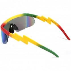 Semi-rimless Classic Flat Top Shield ZigZag Sunglasses Siamese Goggles Rainbow Mirrored Lenses B2602 - 001 Rainbow - CZ198EYL...