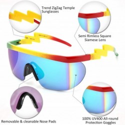 Semi-rimless Classic Flat Top Shield ZigZag Sunglasses Siamese Goggles Rainbow Mirrored Lenses B2602 - 001 Rainbow - CZ198EYL...