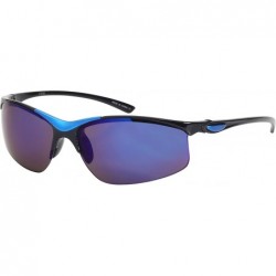 Semi-rimless Sleek Semi Rimless Sports Sunglasses w/Color Mirror Lens 570082MT-REV - Blue - C112GFH0Z4T $20.50