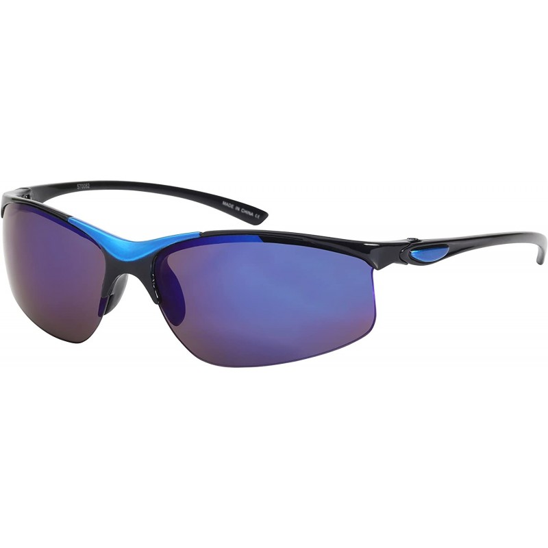 Semi-rimless Sleek Semi Rimless Sports Sunglasses w/Color Mirror Lens 570082MT-REV - Blue - C112GFH0Z4T $10.91