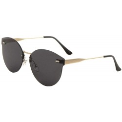 Rimless Color Mirror Flat Stud Lens Rimless Round Top Cat Eye Sunglasses - Black - CT1908A99UC $27.43