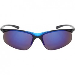 Semi-rimless Sleek Semi Rimless Sports Sunglasses w/Color Mirror Lens 570082MT-REV - Blue - C112GFH0Z4T $10.91
